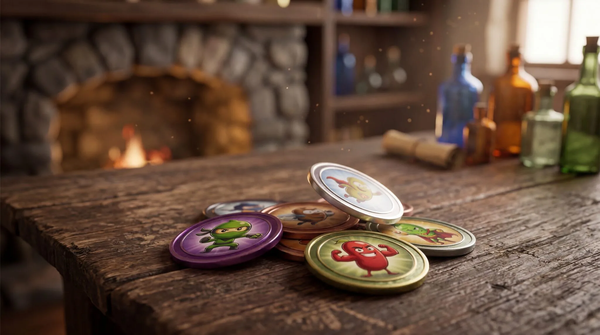 Photo mise en scène de jeu de pogs sur une table 2